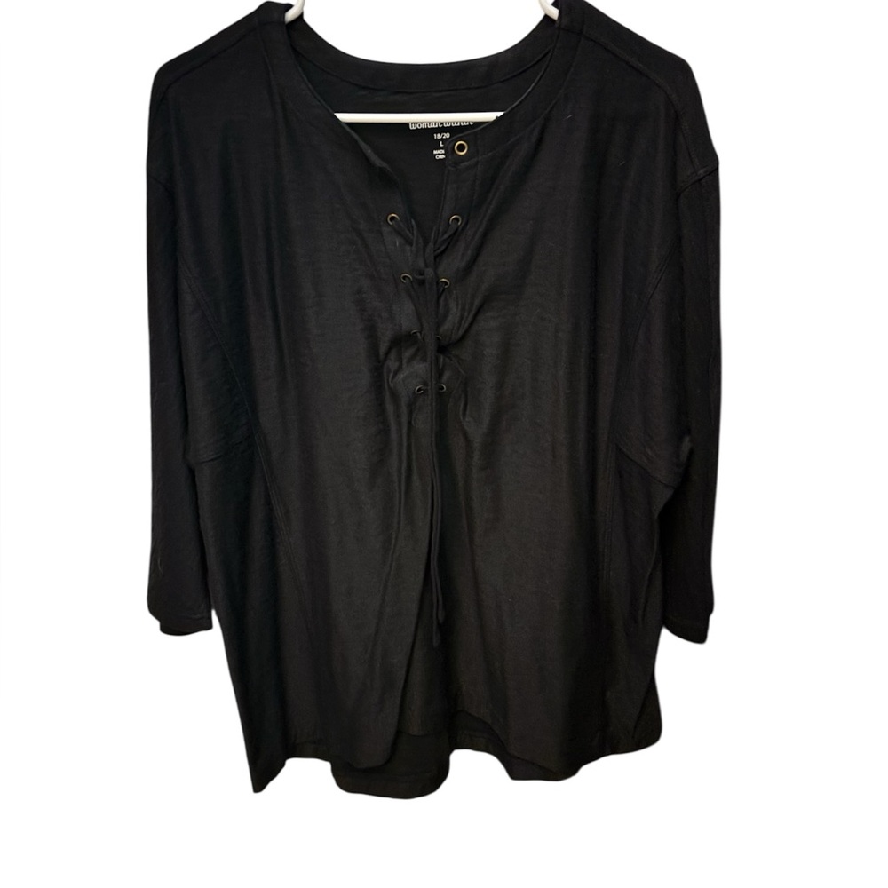 Woman Within Black Lace-Up Blouse - Picture 5 of 6